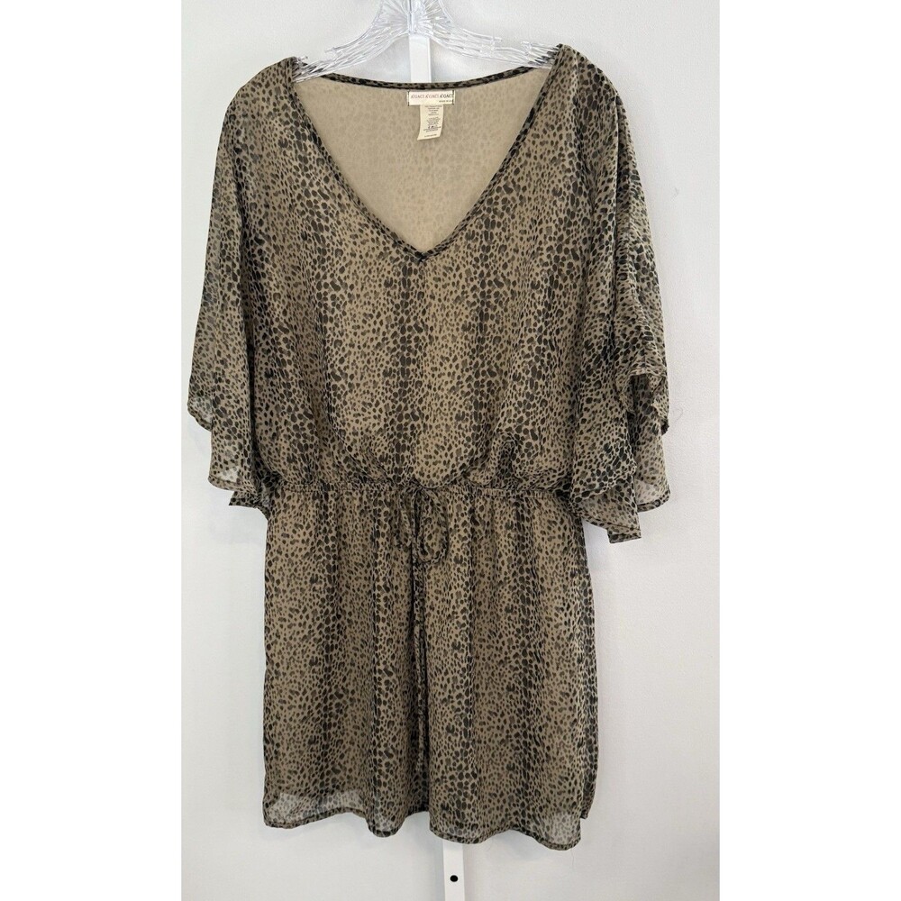 A’GACI Leopard Print Sheer Drawstring Mini Dress L Made in USA Boho Safari Chic